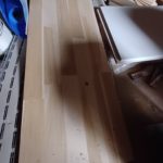 Solid laminated oak wood panel made from oak slats.